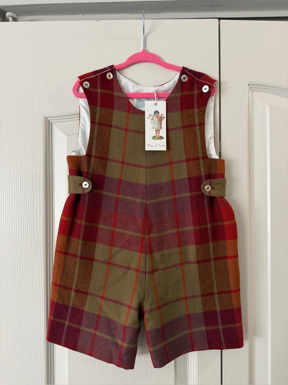 Papo d'Anjo Red and Olive Plaid Kids One-Piece
